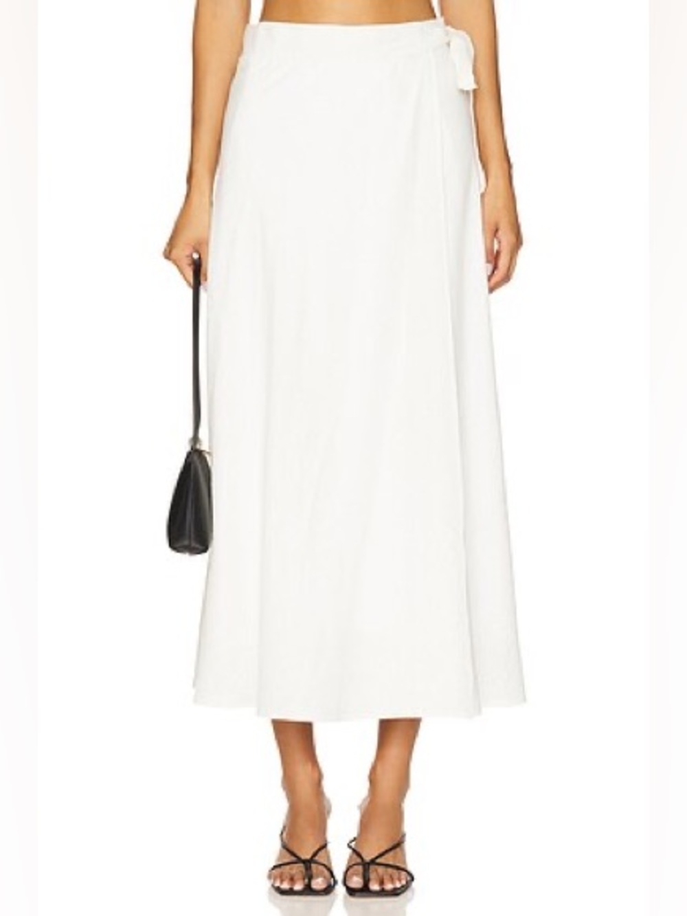Ciao Lucia 100% Cotton Tie Waist Flared A-Line Full Wrap Midi Skirt Cream White